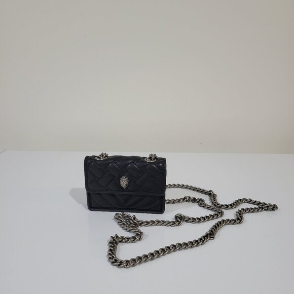 KURT GEIGER Black Leather Quilted Mini Purse w/ Silver Chain - Picture 3 of 8